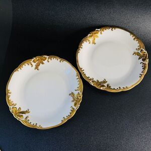 Wawel 2 Dessert Salad Plates Walbrzych Poland Heavy Gold Encrusted Scrolls 7.5”